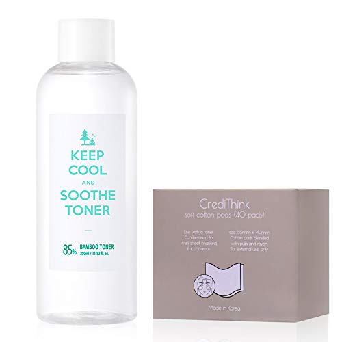  KEEP COOL Soothe Bamboo Face Toner 11.83 fl. oz. with Cotton Pads - Instant Soothing & Ultra Hydrating Moisturizer with Hyaluronic Acids  Protecting Skin & Pore Minimizing, Fragra