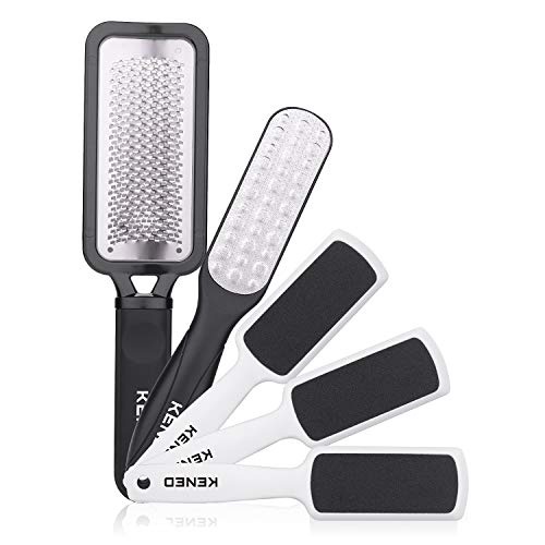  Foot Scrubber Pedicure Tools Rasp - 5 PCS KENED Foot File Callus Remover For Feet To Remove Hard Skin - 2 X Stainless Steel Black, 3 X Plastic White