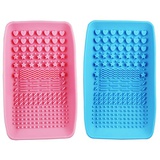 KHXXJCY 2 Pack Makeup Brush Cleaning Mat, Silicone Makeup Brush Cleaning Mat, Portable Makeup Brush Cleaner Pad, Cosmetic Brush Washing Tool for Valentines Day (Pink+Blue)