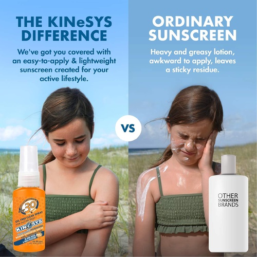  KINeSYS Performance Sunscreen SPF 30 KIDS Fragrance Free Spray Sunscreen For Sensitive Skin, Face & Body, Baby to Adult Oil, Alcohol, Oxybenzone & Preservative FREE 70+ Sprays Unsc
