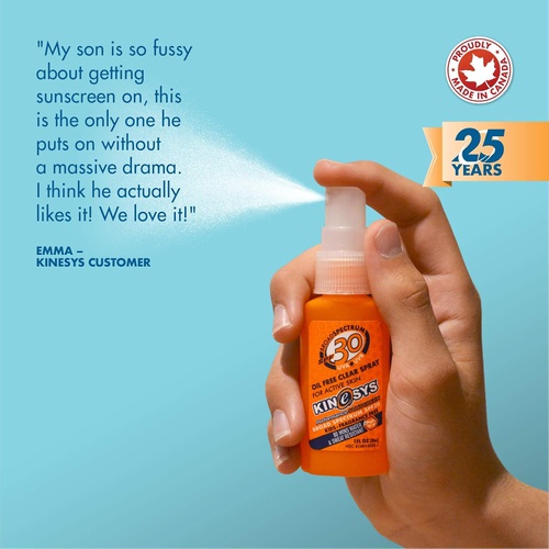  KINeSYS Performance Sunscreen SPF 30 KIDS Fragrance Free Spray Sunscreen For Sensitive Skin, Face & Body, Baby to Adult Oil, Alcohol, Oxybenzone & Preservative FREE 70+ Sprays Unsc