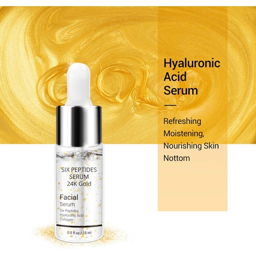  KLUY Line Rewind 24K Gold Serum, 24K Gold Six Peptides Serum Face Cream Anti-Aging Wrinkle Lift Firming, Face Skin Gold Essence Serum 15ml (1bottle)