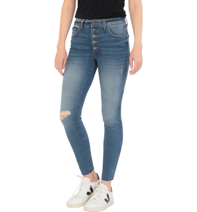 KUT from the Kloth Donna Fab Ab Exposed Button Ripped Ankle Skinny Jeans_NOTABLE