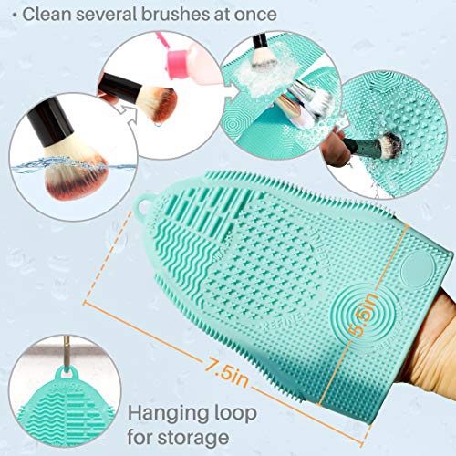 Kalevel Silicone Makeup Brush Cleaner Glove Cosmetic Cleaning Pads Mat Brush Washing Tool with Makeup Brushes Protector (Pink)