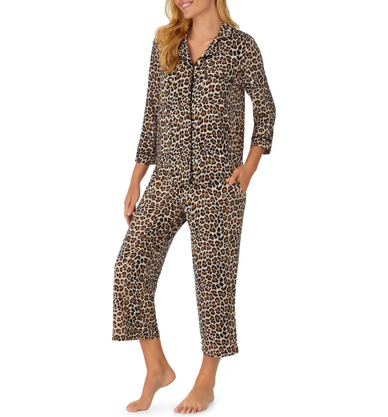 케이트스페이드 kate spade new york animal print jersey crop pajamas_BROWN ANIMAL PRINT