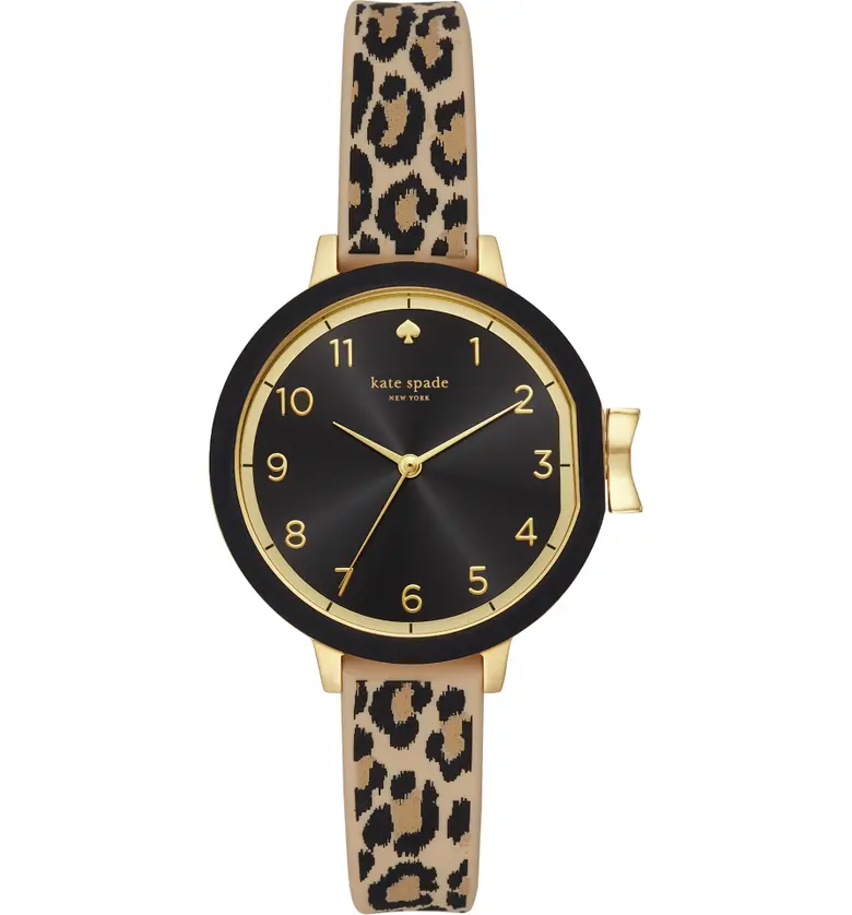 kate spade new york park row silicone strap watch, 34mm_LEOPARD/ BLACK/ GOLD