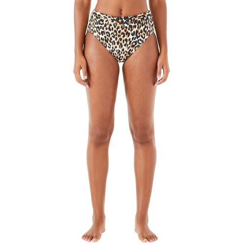 케이트스페이드 Kate Spade New York Leopard Heart Buckle Belted High-Waist Bikini Bottoms