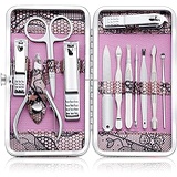 Keiby Citom Professional Stainless Steel Nail Clipper Set Nail Tools Manicure & Pedicure Set of 12pcs - Travel & Grooming Kit with Luxurious Case (Pink)