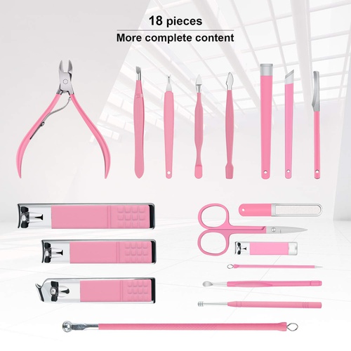  Keiby Citom Manicure Set Professional Nail Clippers Kit Pedicure Care Tools- Stainless Steel Men and Women Grooming Kit 18Pcs for Travel or Home (Pink)
