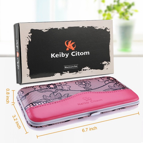  Keiby Citom Manicure Set Nail Clippers 18 Piece Stainless Steel Nail Kit, Professional Grooming Kit, Pedicure Tools with Travel Case (Pink)