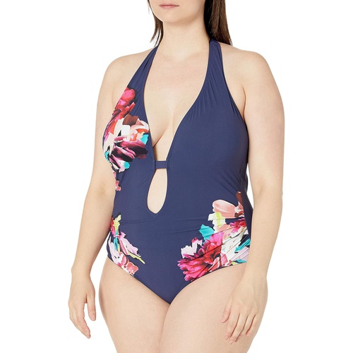  Kenneth Cole Womens Halter Plunge Mio One Piece Swimsuit