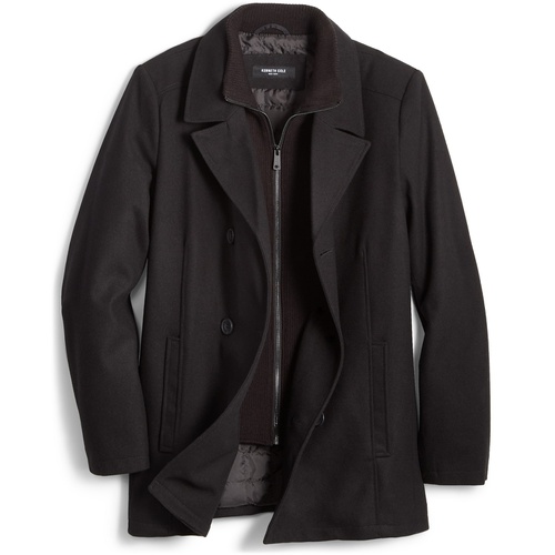  Mens Double Breasted Wool Blend Peacoat with Bib