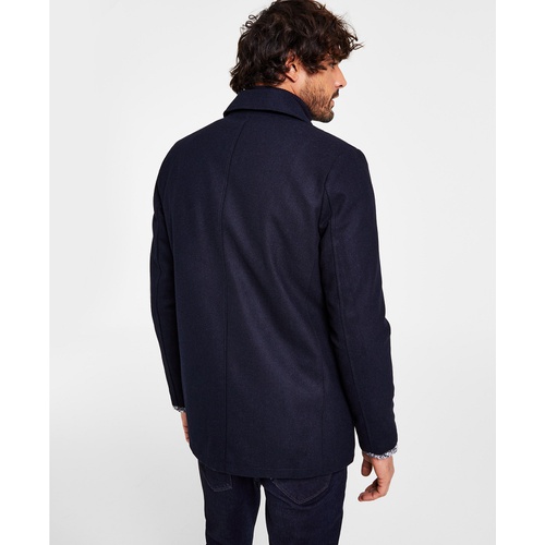  Mens Double Breasted Wool Blend Peacoat with Bib