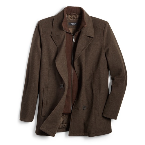  Mens Double Breasted Wool Blend Peacoat with Bib