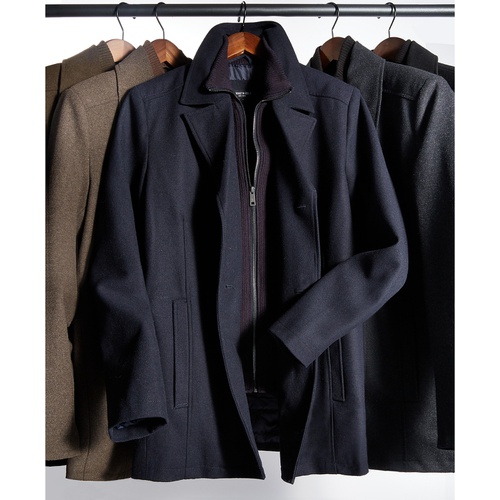  Mens Double Breasted Wool Blend Peacoat with Bib