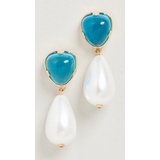 Kenneth Jay Lane Gold Aqua Top with Pearl Drop Post Earrings