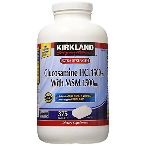  Kirkland Signature Extra Strength Glucosamine HCI 1500mg With MSM 1500 mg 375 Tablets (Pack of 2)