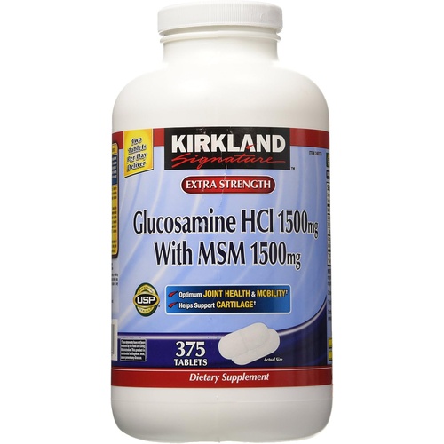  Kirkland Signature Extra Strength Glucosamine HCI 1500mg With MSM 1500 mg 375 Tablets (Pack of 2)