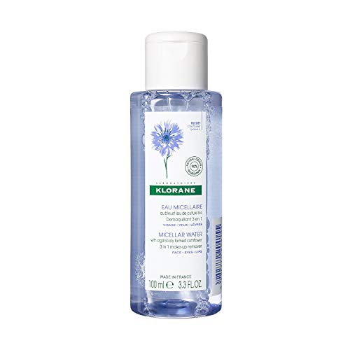  Klorane Micellar water with organically farmed cornflower, for sensitive skin, for face eyes lips, Paraben-free, Fragrance-free, Alcohol-free