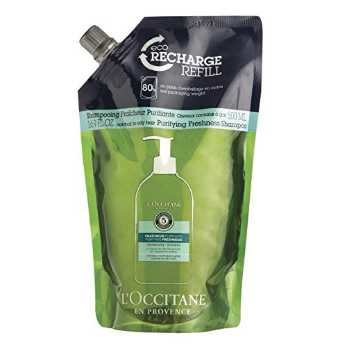  LOccitane Aromachologie Purifying Freshness Shampoo Refill Enriched with 5 Essential Oils for Normal to Oily Hair, 16.9 Fl Oz