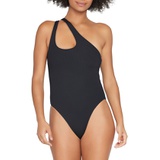 L Space Phoebe Classic One-Shoulder Rib One-Piece Swimsuit_BLACK