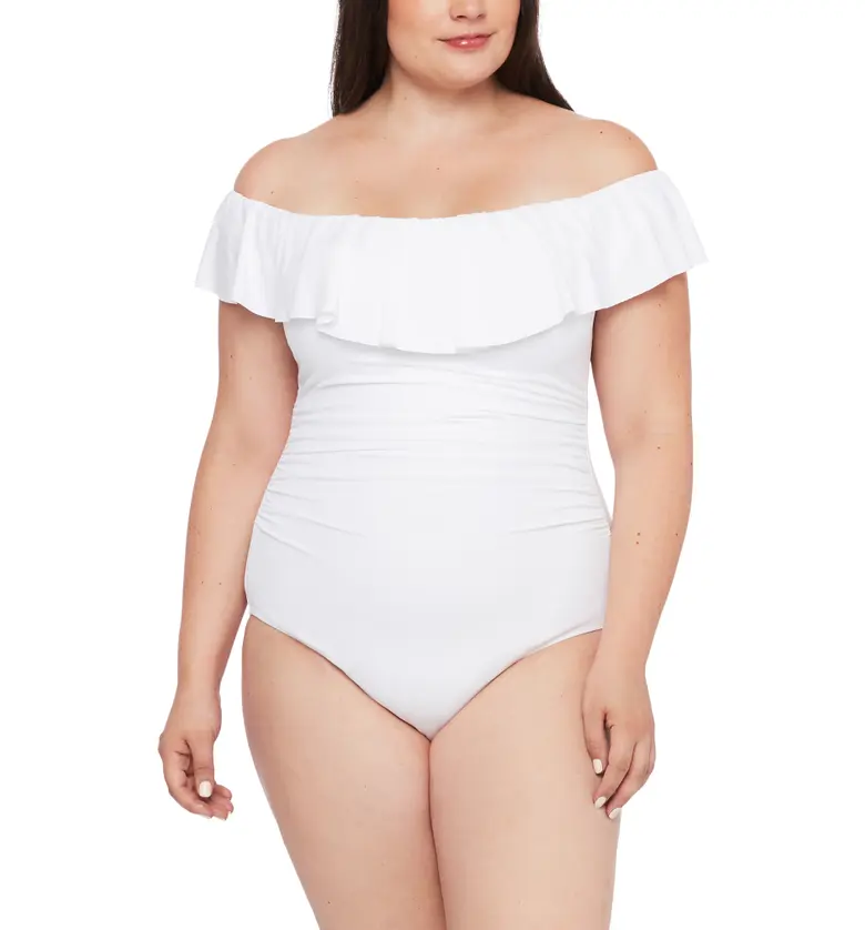 La Blanca Off the Shoulder One-Piece Swimsuit_WHITE