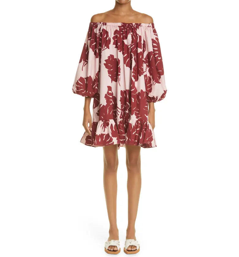 La DoubleJ LaDouble J Paloma Off the Shoulder Cover-Up Dress_MONSTERA ROSE