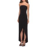La Femme Strapless Ruched Soft Jersey Gown_BLACK