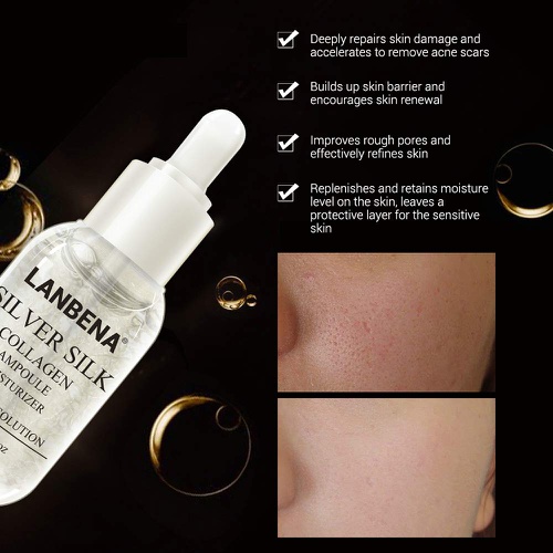  LANBENA Face Skin Silver Silk Collagen Ampoule Serum for Tightening Pores+Repairing Wrinkle Fine Lines+Moisturizing Nourishing+Anti-Aging and Anti-Oxidation (Silver)