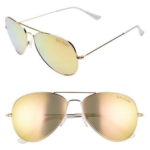  Lilly Pulitzer Lexy 59mm Polarized Aviator Sunglasses_SHINY GOLD/ GOLD MIRROR