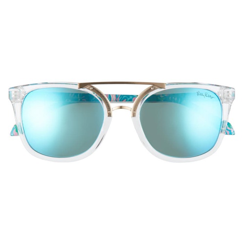  Lilly Pulitzer Lilly Pulitzer Emilia 53mm Polarized Sunglasses_CLEAR/ SHINY GOLD/ BLUE MIRROR