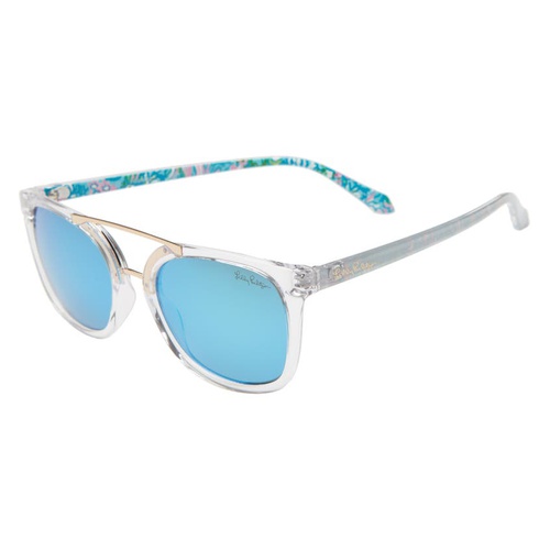  Lilly Pulitzer Lilly Pulitzer Emilia 53mm Polarized Sunglasses_CLEAR/ SHINY GOLD/ BLUE MIRROR