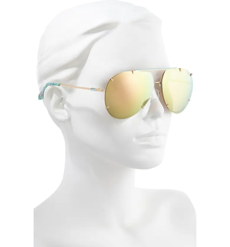  Lilly Pulitzer 66mm Adelia Oversize Polarized Aviator Sunglasses_SHINY GOLD/ PINK MIRROR