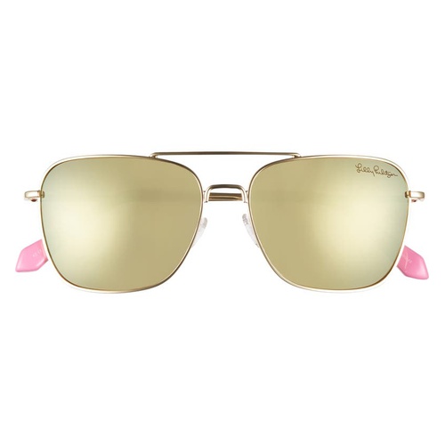  Lilly Pulitzer Kate 55mm Polarized Aviator Sunglasses_SHINY GOLD/ WHITE ENAMEL