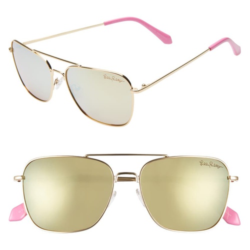  Lilly Pulitzer Kate 55mm Polarized Aviator Sunglasses_SHINY GOLD/ WHITE ENAMEL