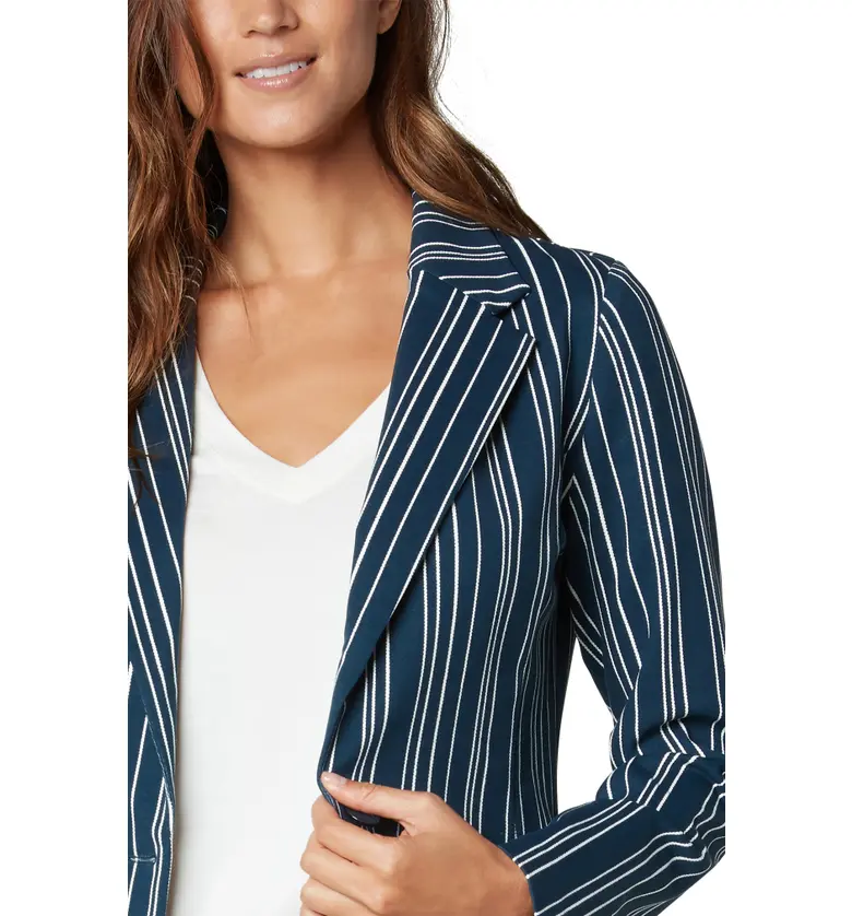  Liverpool Los Angeles Stripe Fitted Ponte Blazer_ABSTRACT STRIPE DK HARBOR NAVY