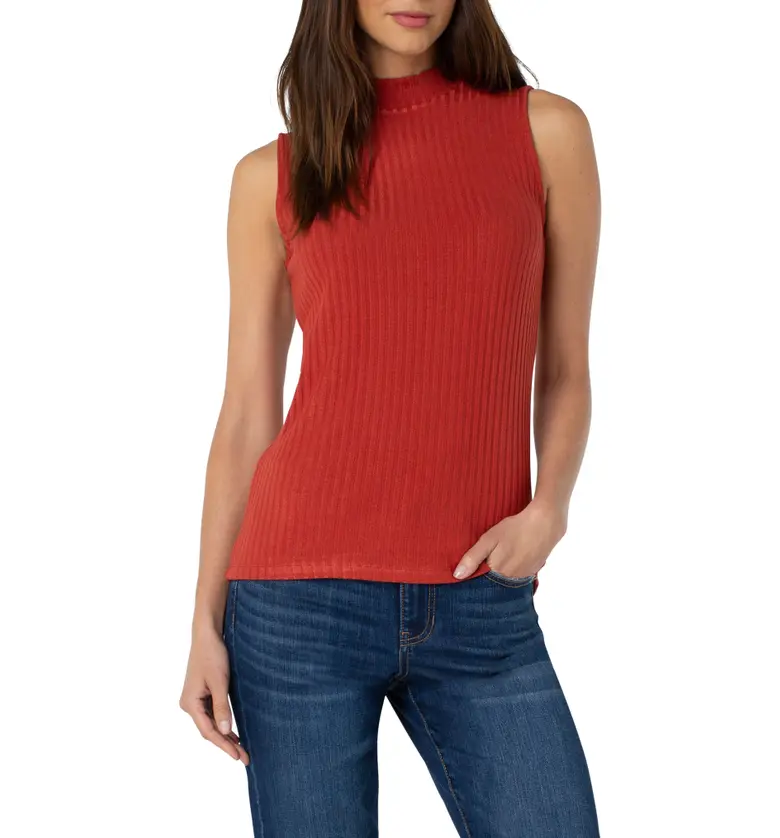 Liverpool Los Angeles Sleeveless Mock Neck Knit Top_RUST RED