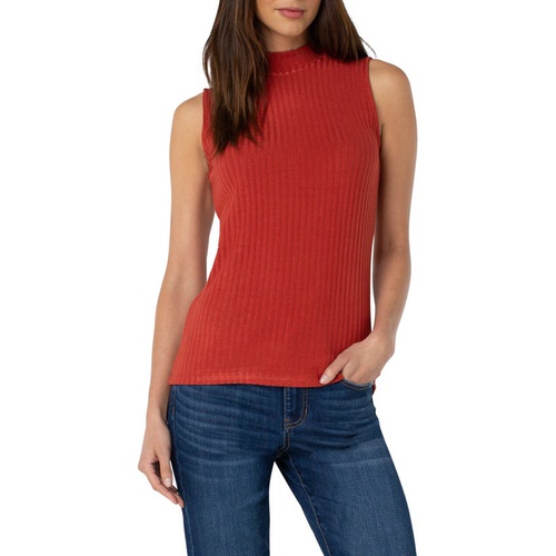  Liverpool Los Angeles Sleeveless Mock Neck Knit Top_RUST RED