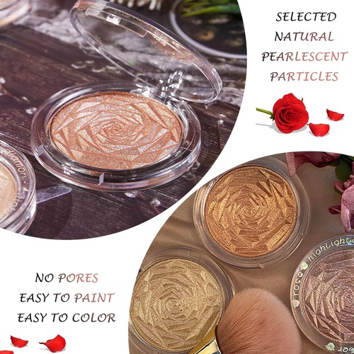  LOKFAR Highlighter Makeup Palette, 3 Colors Rose Glow Bronzer Powder Contour Palette Instant Face Luminizing Nude Makeup Long Lasting Waterproof High Shimmer Applies Wet or Creamy