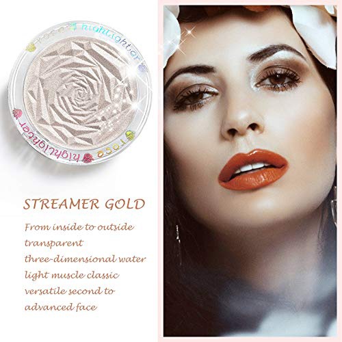  LOKFAR Highlighter Makeup Palette, 3 Colors Rose Glow Bronzer Powder Contour Palette Instant Face Luminizing Nude Makeup Long Lasting Waterproof High Shimmer Applies Wet or Creamy