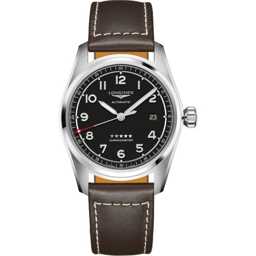  Longines Spirit Automatic Leather Strap Watch, 40mm_BLACK/ SILVER/ BROWN