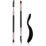 LOUTOC Angled Eye Brow Brush with Spoolie Brush and Folding Eyelash Comb, 3 Pieces Makeup Tools Set for Define Brow & Lash Cosmetics