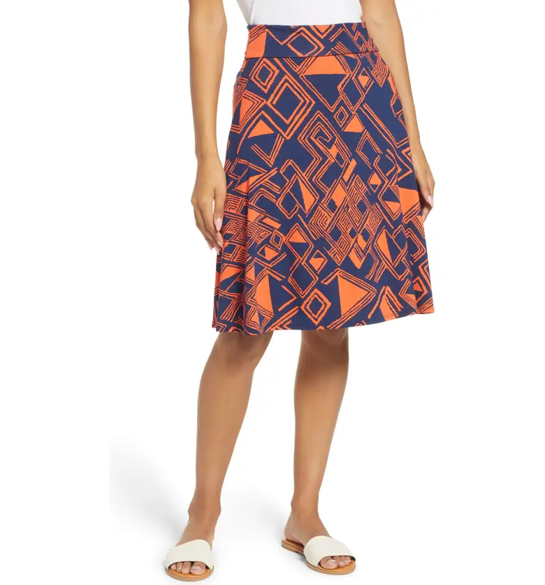 Loveappella Geo Print Roll Top Skirt_NAVY/ ORANGE