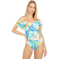 La Blanca Wild Tropic Off-the-Shoulder Ruffle Mio One-Piece Swimsuit