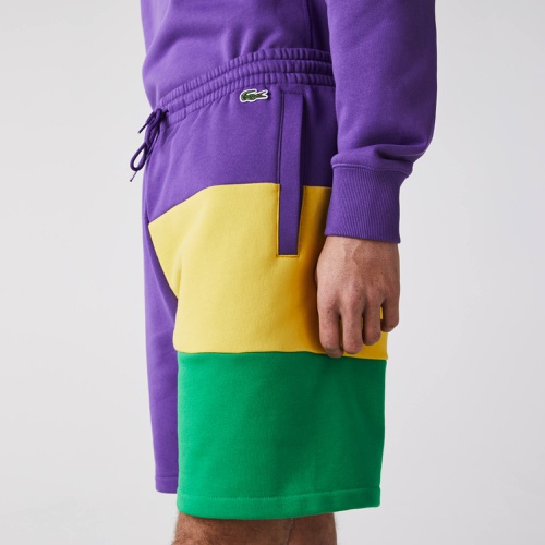 라코스테 Lacoste Menu2019s Lettered Colorblock Fleece Bermuda Shorts