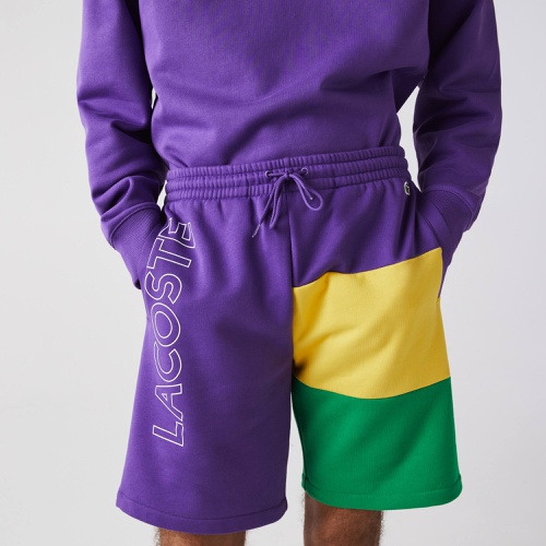 라코스테 Lacoste Menu2019s Lettered Colorblock Fleece Bermuda Shorts