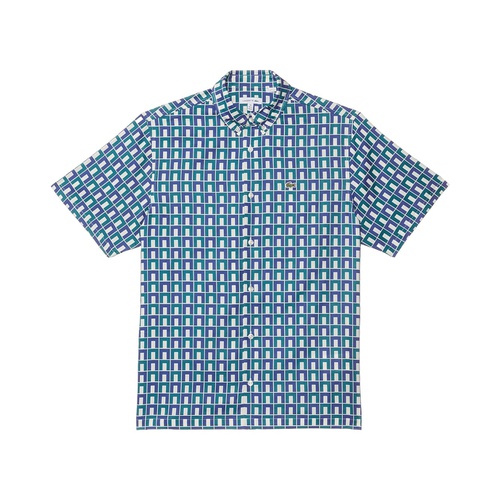 라코스테 Lacoste Kids Short Sleeve Button Down Collared Shirt with Aop (Little Kid/Toddler/Big Kid)