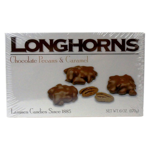  Lammes Candies Gourmet Caramel Chocolate Pecan Gift Box | Longhorns Chewy Milk Chocolate Covered Caramel Clusters (2 pack- 6 ounces each) Plus Recipe Booklet Bundle
