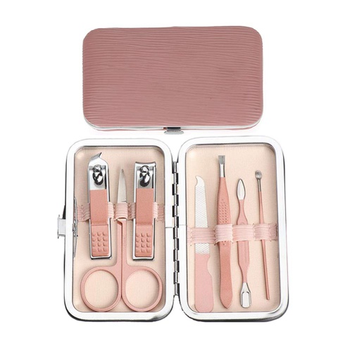  LeeFan, Professional Manicure Set, Grooming Kit 7 in1 for Lady, Stainless Steel Nail Clipper Hand and Foot Care Kits for Home and Travel,Pink