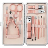 Leiwo Manicure Set,Pedicure Kit Nail Scissors Stainless Steel Professional Toenails Cuticle Cutter Clipper Fingernails Grooming Kit with Pink Leather Travel Case (12pcs Pink)